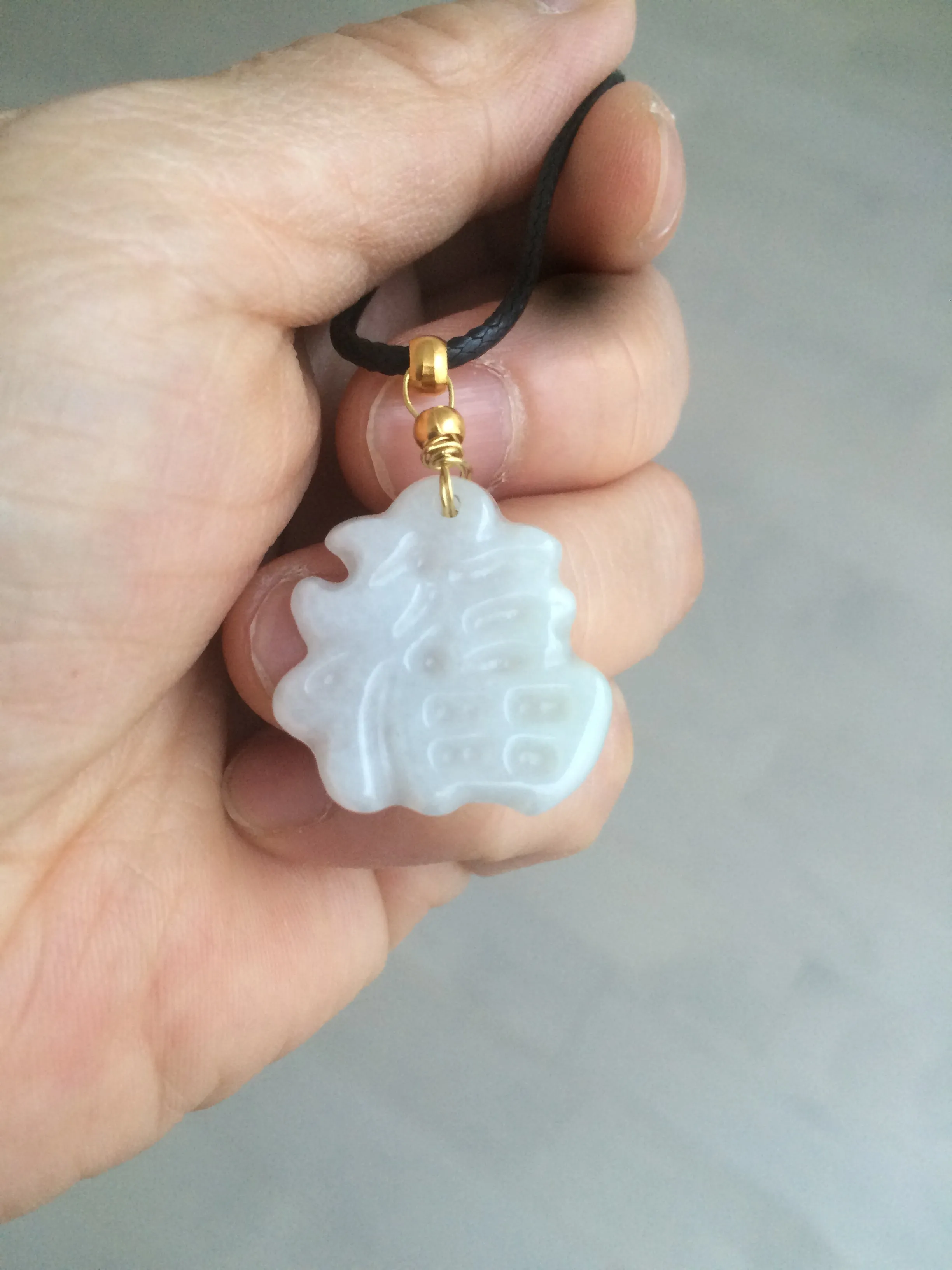 100% Natural light green/white jadeite Jade blessed fortune pendant AF23