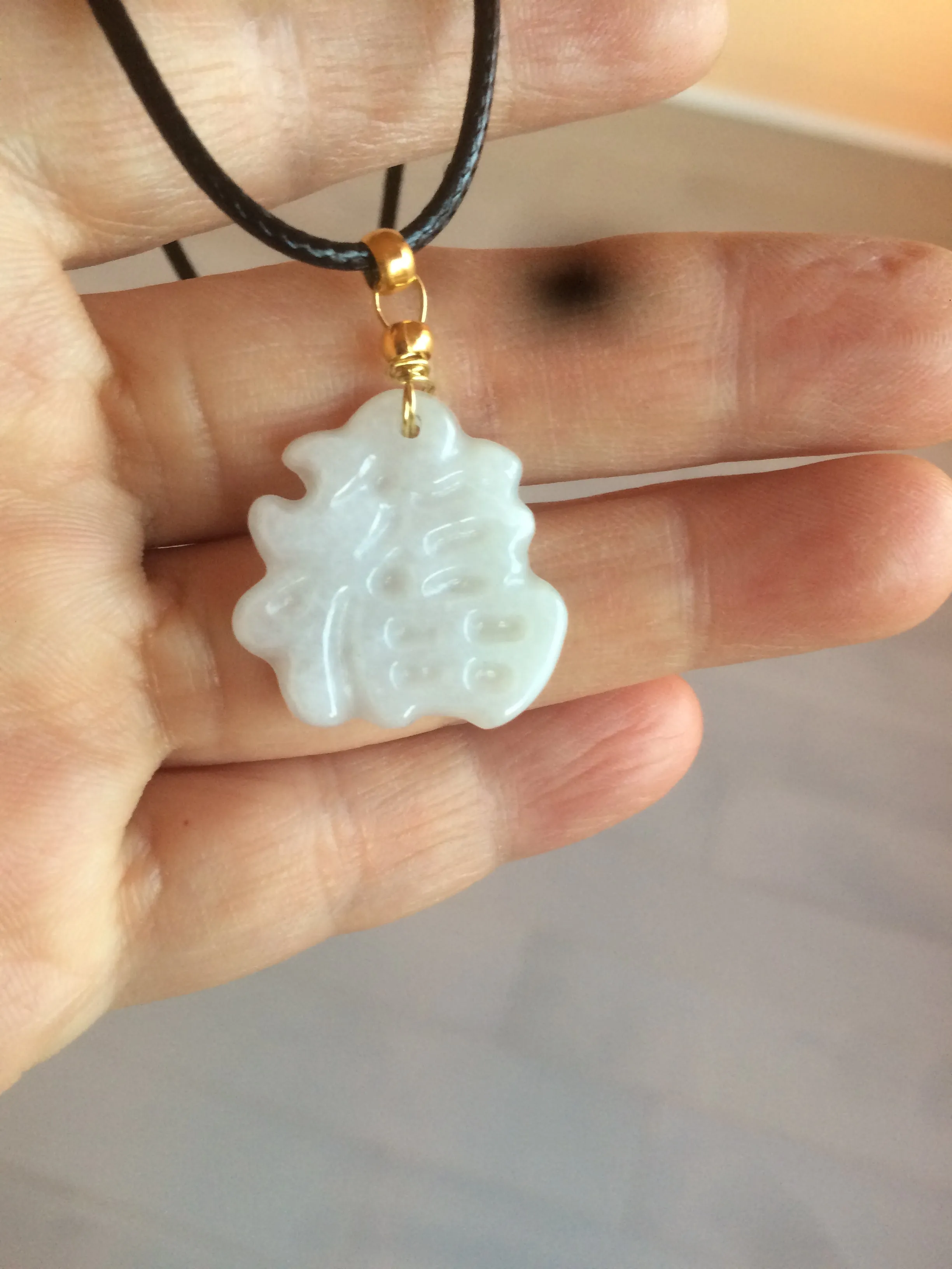 100% Natural light green/white jadeite Jade blessed fortune pendant AF23