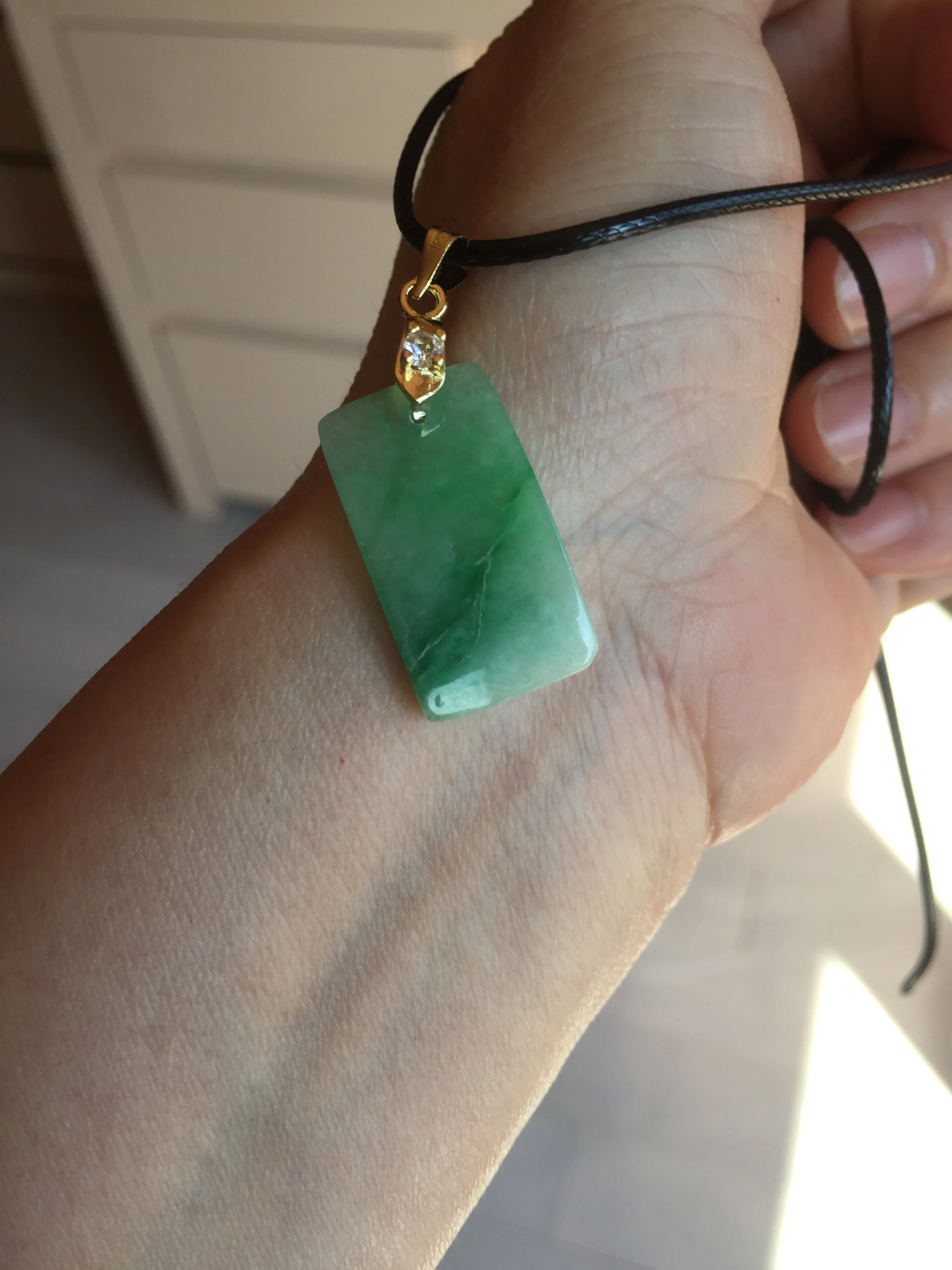 100% Natural type A icy watery sunny green/purple Jadeite Jade safe and sound pendant AX145