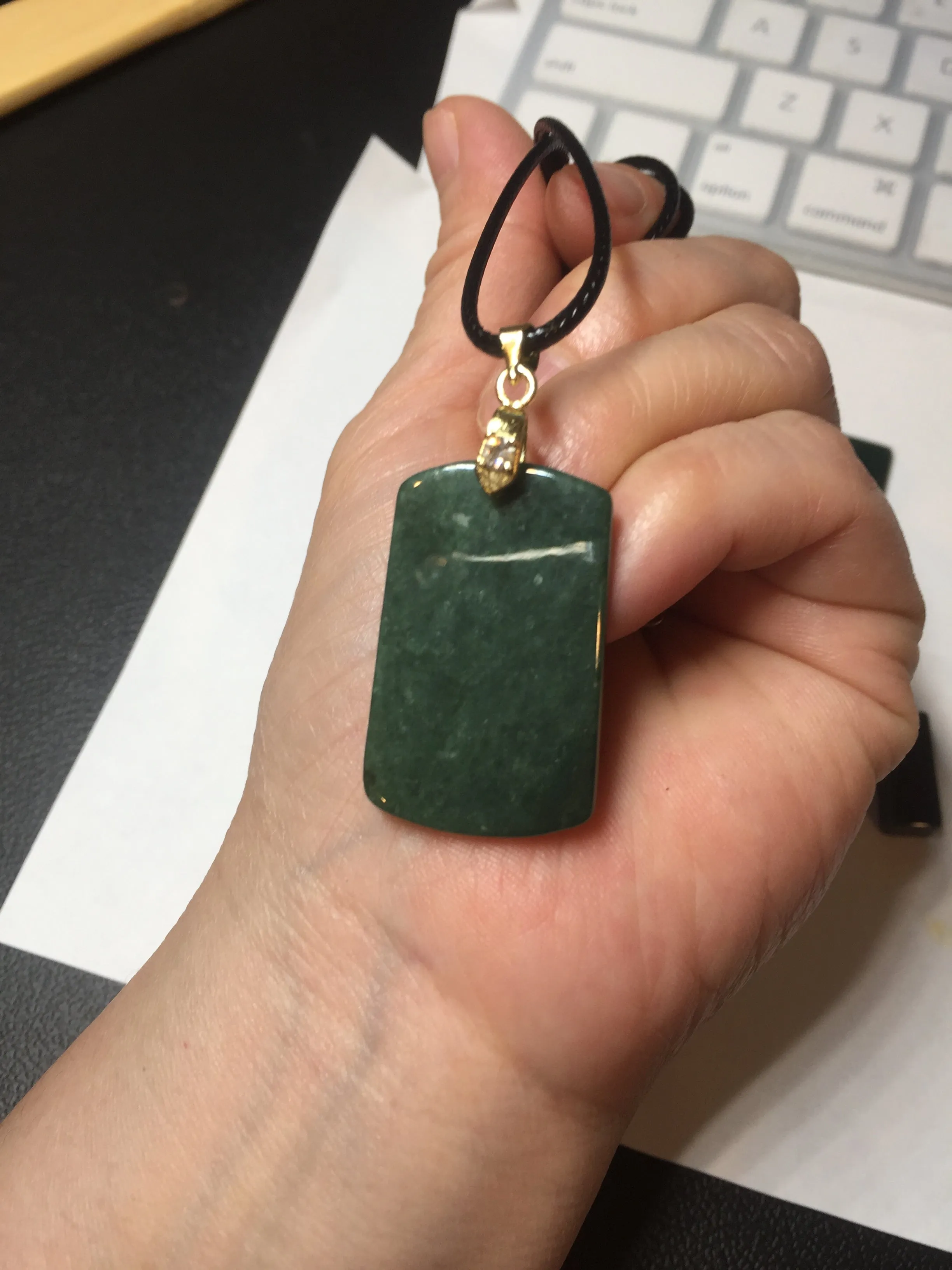 100% Natural type A Shadow Leaf dark green Jadeite Jade safe and sound pendant group BL57