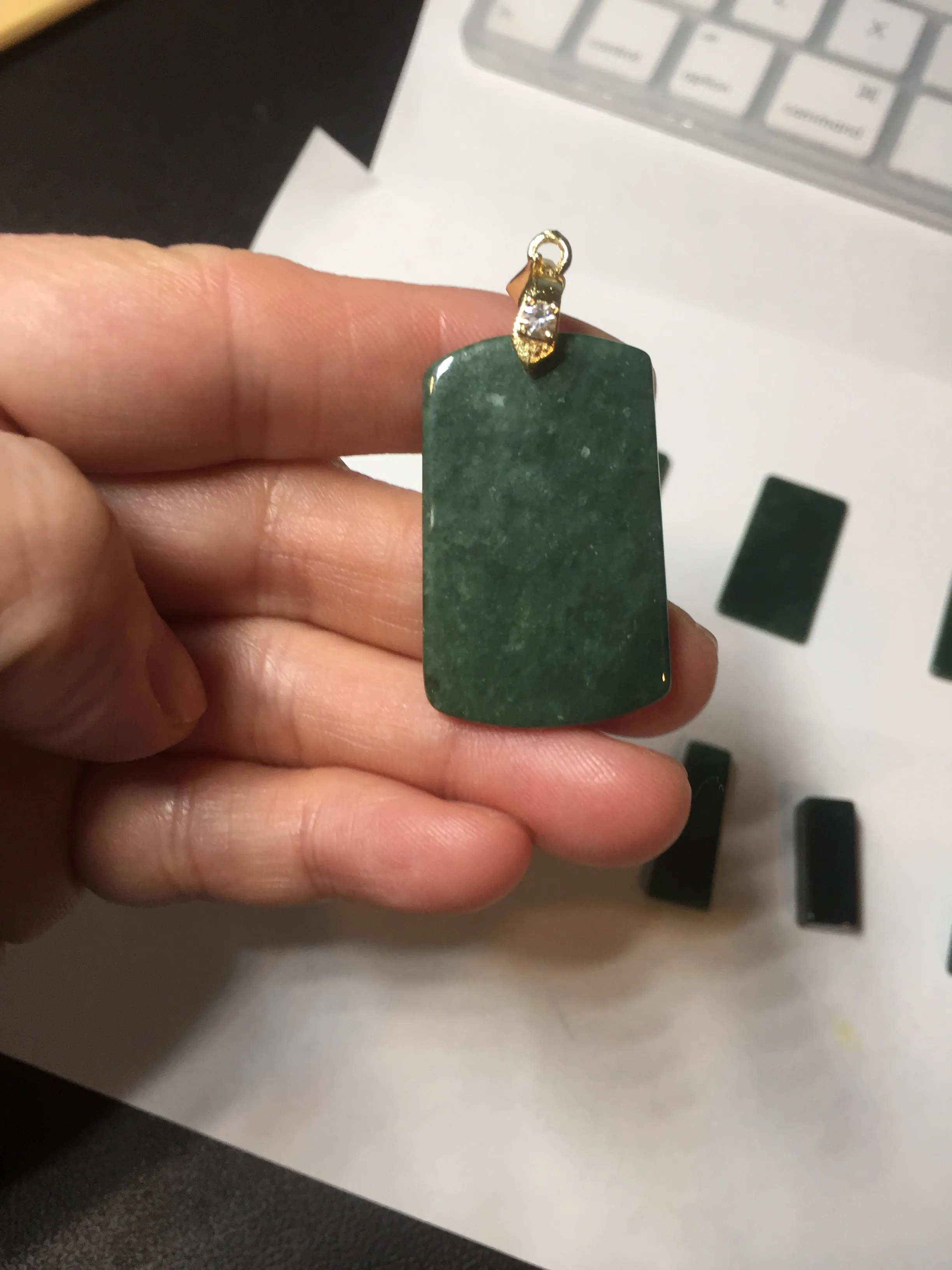 100% Natural type A Shadow Leaf dark green Jadeite Jade safe and sound pendant group BL57