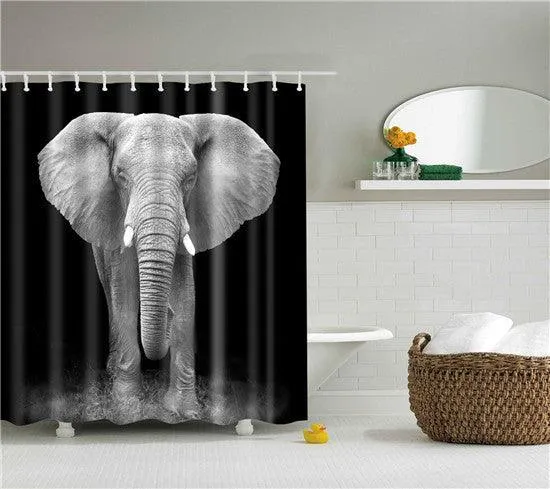 3D Printed Elephant Waterproof Shower Curtain Set