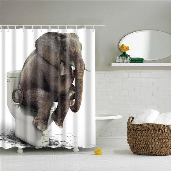 3D Printed Elephant Waterproof Shower Curtain Set