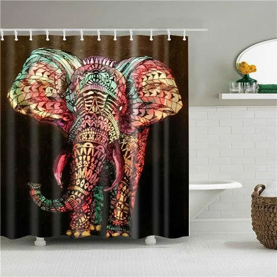 3D Printed Elephant Waterproof Shower Curtain Set