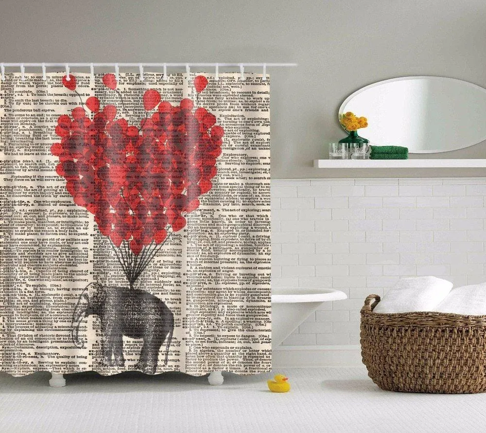 3D Printed Elephant Waterproof Shower Curtain Set