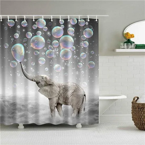 3D Printed Elephant Waterproof Shower Curtain Set