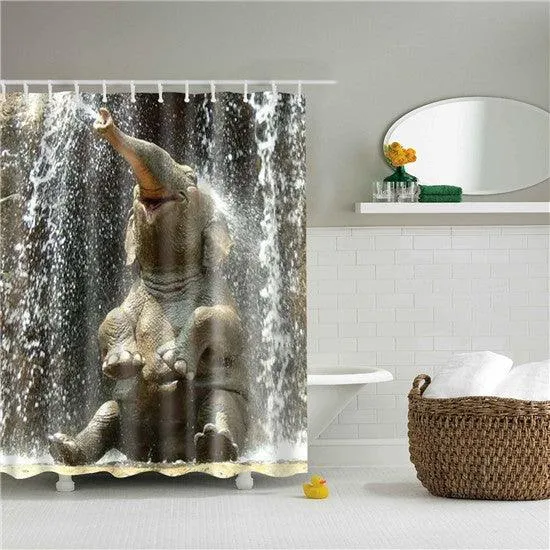 3D Printed Elephant Waterproof Shower Curtain Set