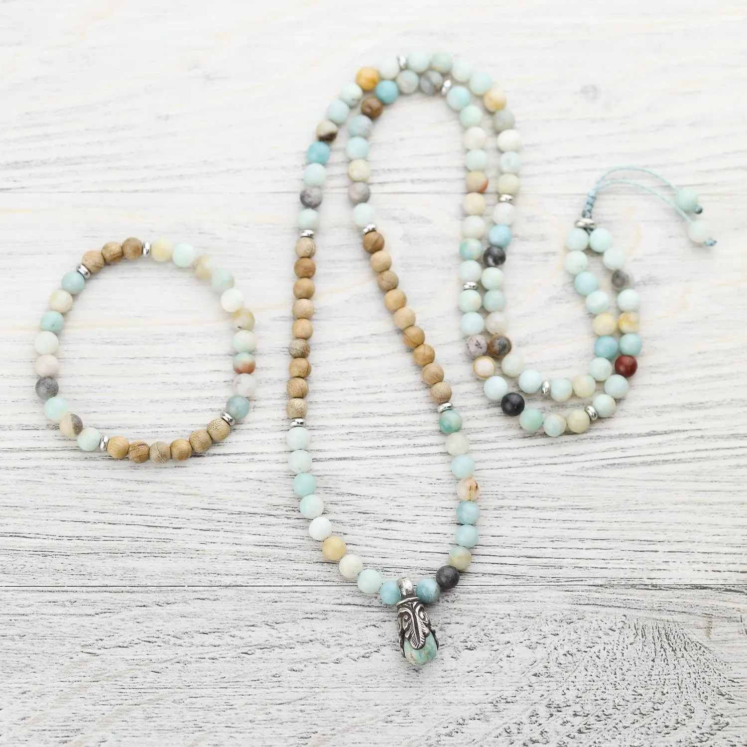 Amazonite & Sandalwood Serenity Wrist Mala