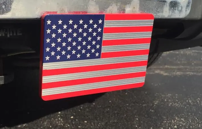 American Flag Red/Blue Machine Engraved Hitch Cover