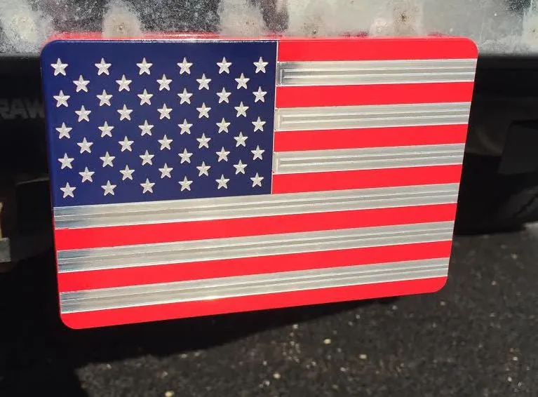 American Flag Red/Blue Machine Engraved Hitch Cover