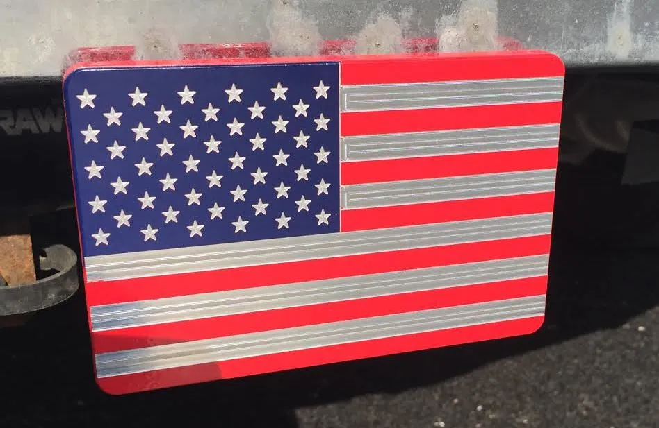 American Flag Red/Blue Machine Engraved Hitch Cover