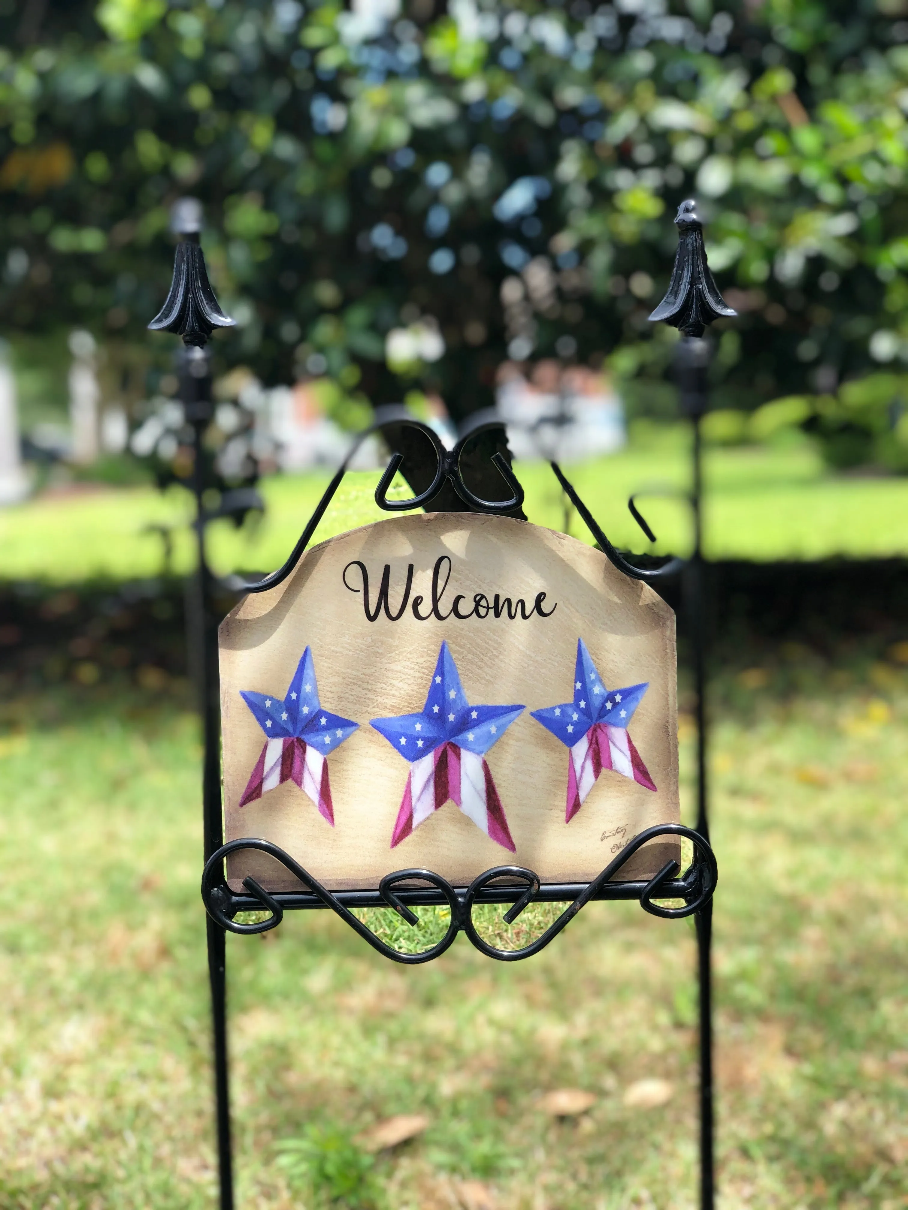 Americana Stars Antiqued Garden Sign