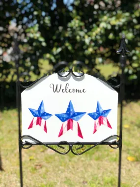 Americana Stars on White Welcome Garden Sign