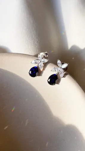 Blue Sapphire And White Zircon Earrings