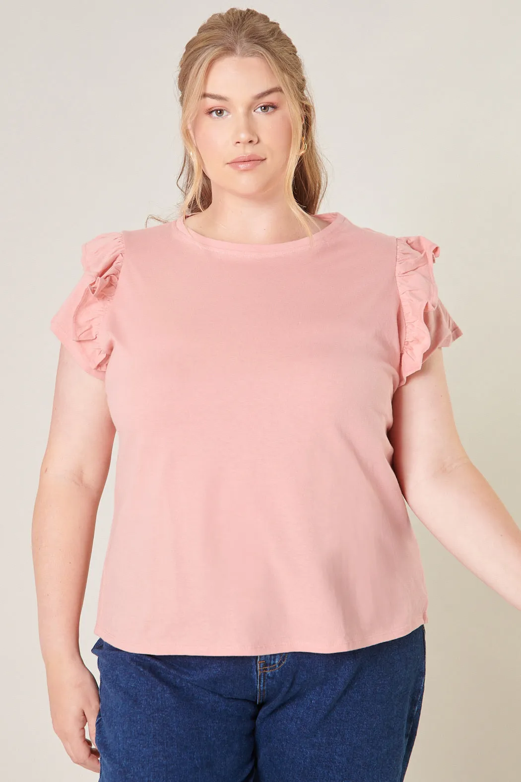 Brooke Ruffle Shoulder Cotton Knit Top Curve