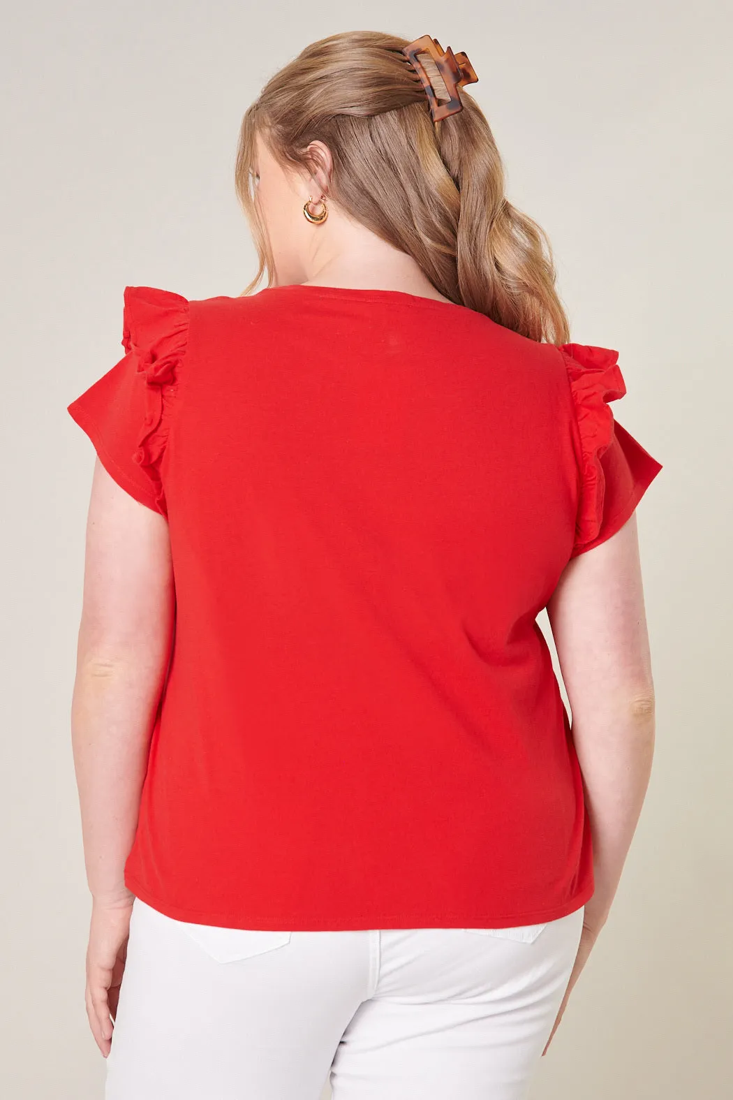 Brooke Ruffle Shoulder Cotton Knit Top Curve