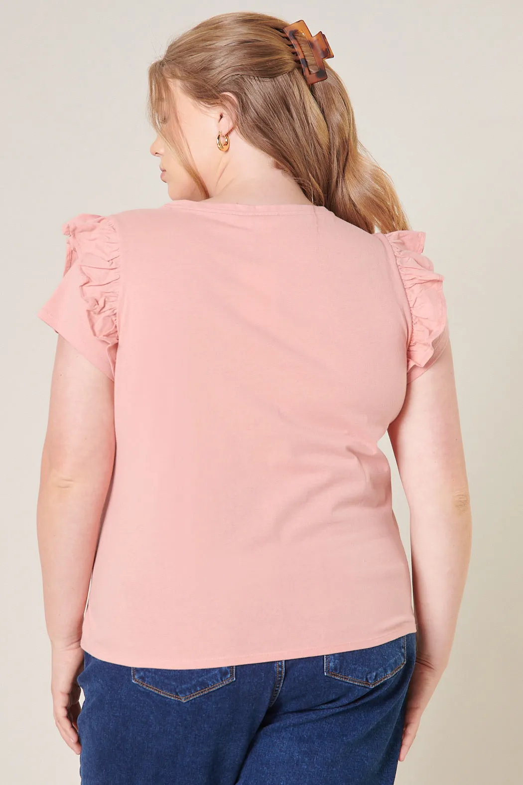 Brooke Ruffle Shoulder Cotton Knit Top Curve