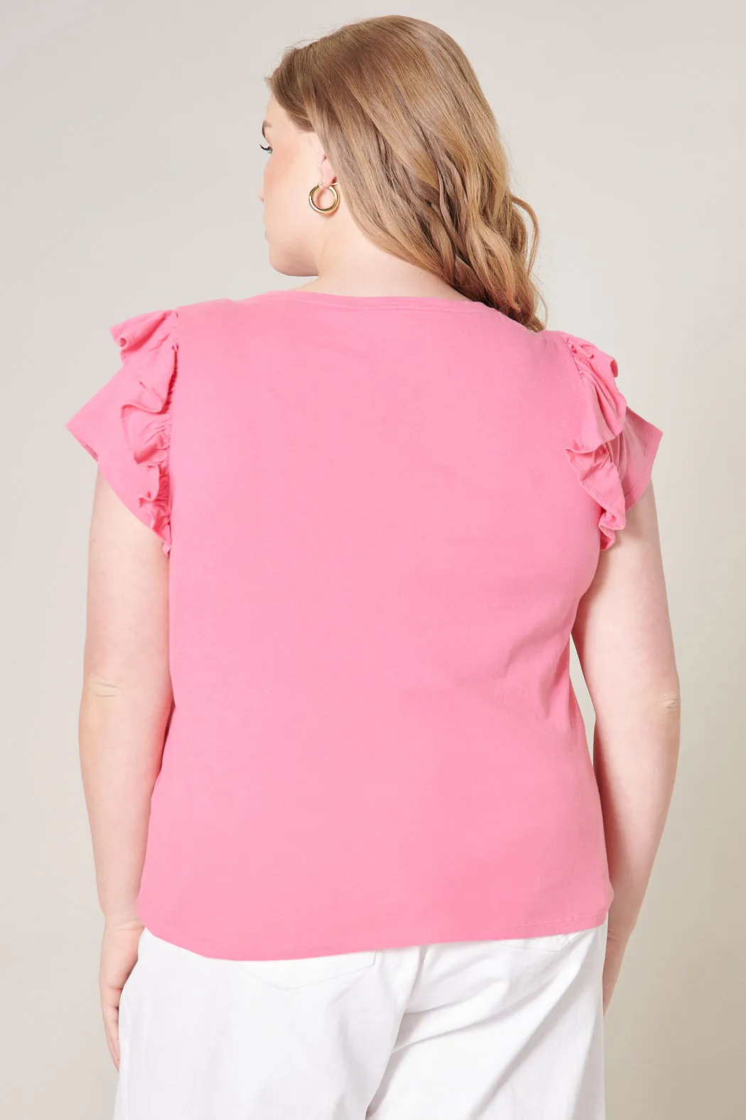 Brooke Ruffle Shoulder Cotton Knit Top Curve