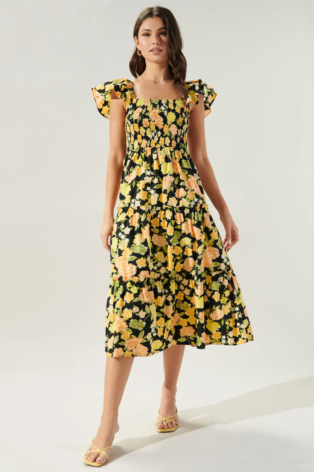 Carmela Floral Lou Smocked Tiered Midi Dress