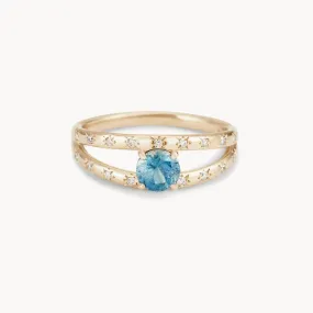 celestial adoration one-of-a-kind ring - 14k yellow gold ring, round blue sapphire