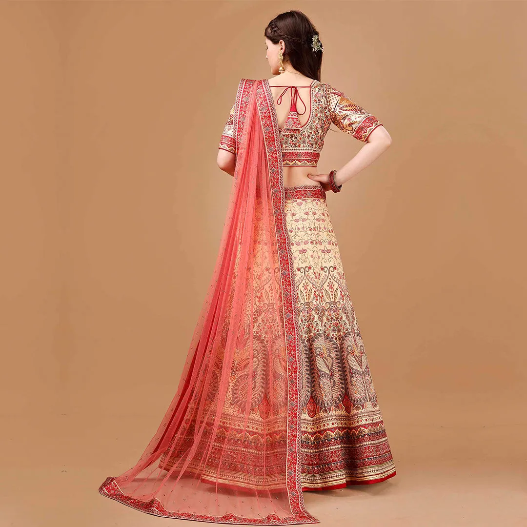 Classic Cream and Red Lehenga Choli