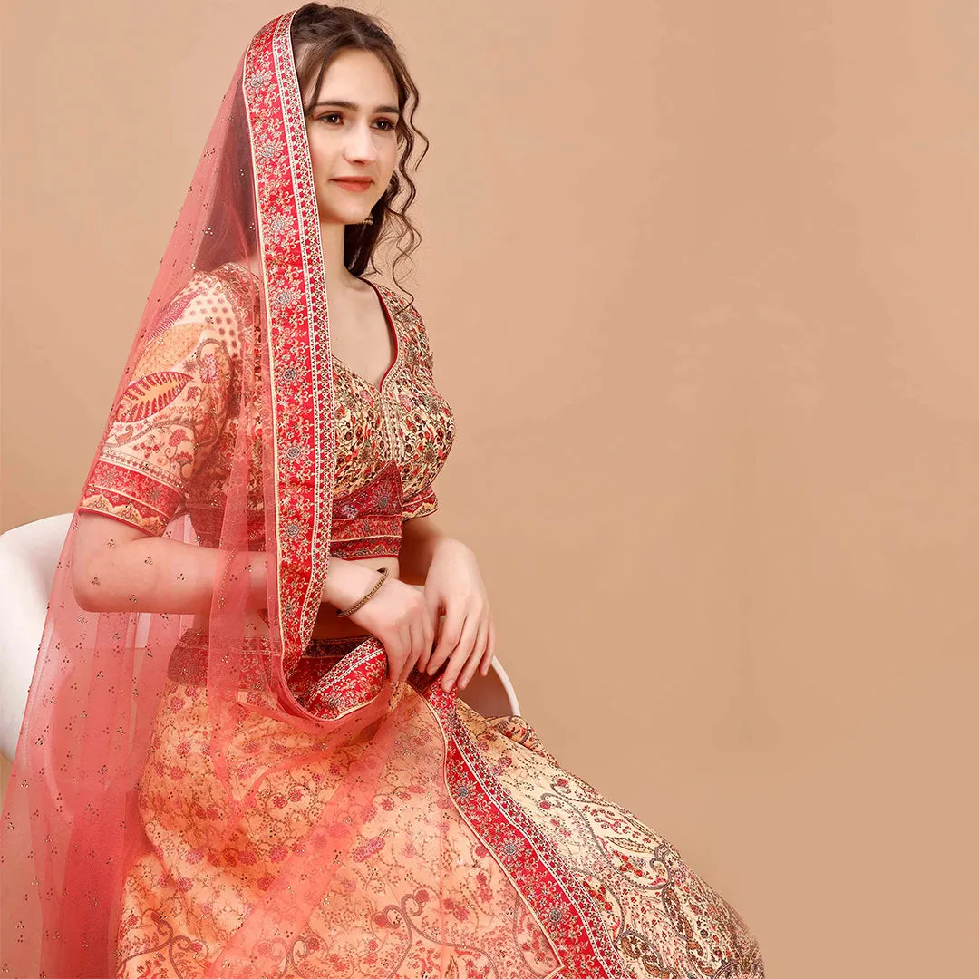 Classic Cream and Red Lehenga Choli