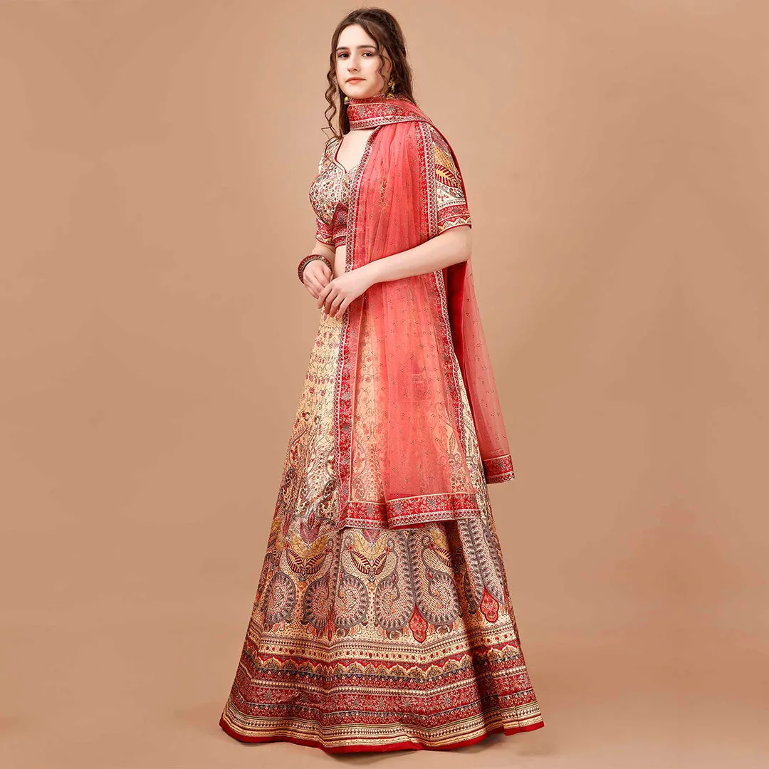 Classic Cream and Red Lehenga Choli