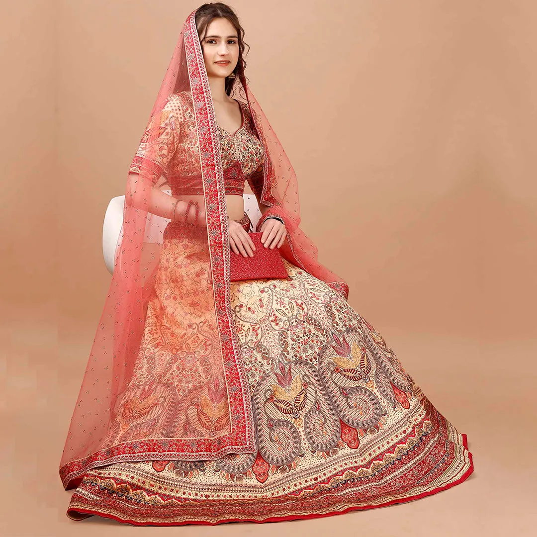 Classic Cream and Red Lehenga Choli