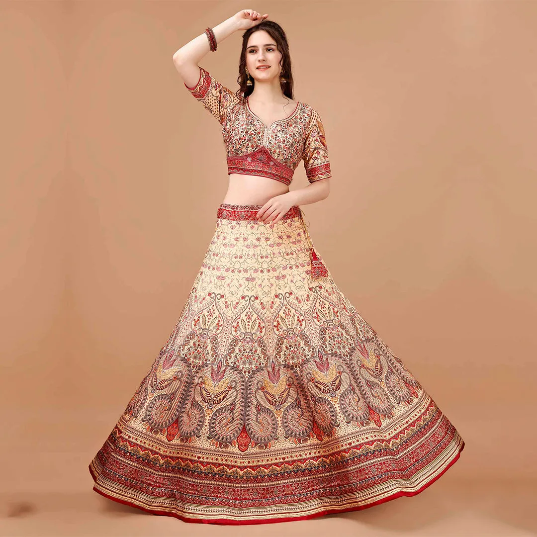 Classic Cream and Red Lehenga Choli