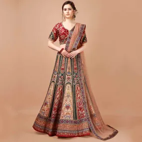 Classic Red and Peach Banarsi Lehenga Set