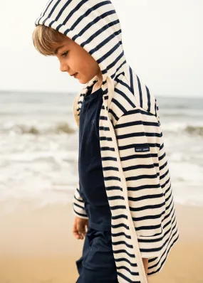 Colleville striped vest for kids - hooded, in cotton (ECRU/MARINE)