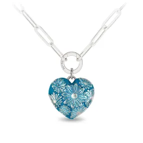 Daisy Large Puffed Heart Large Paperclip Chain Necklace - Capri Blue