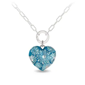 Daisy Large Puffed Heart Small Paperclip Chain Necklace - Capri Blue