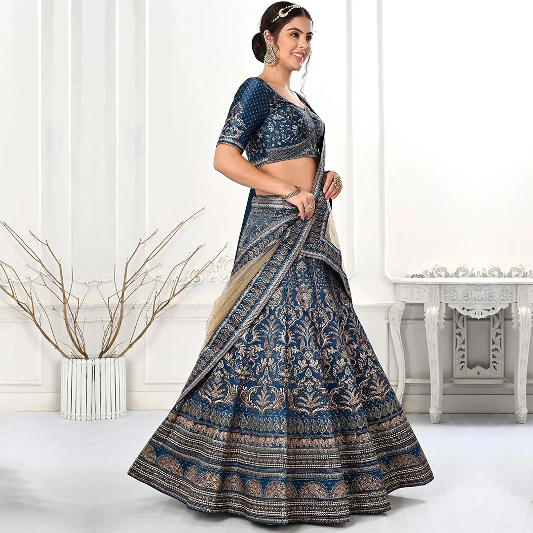 Deep Blue Lehenga Set with Cream Dupatta