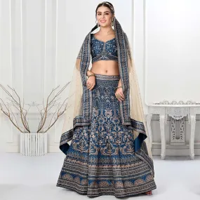 Deep Blue Lehenga Set with Cream Dupatta