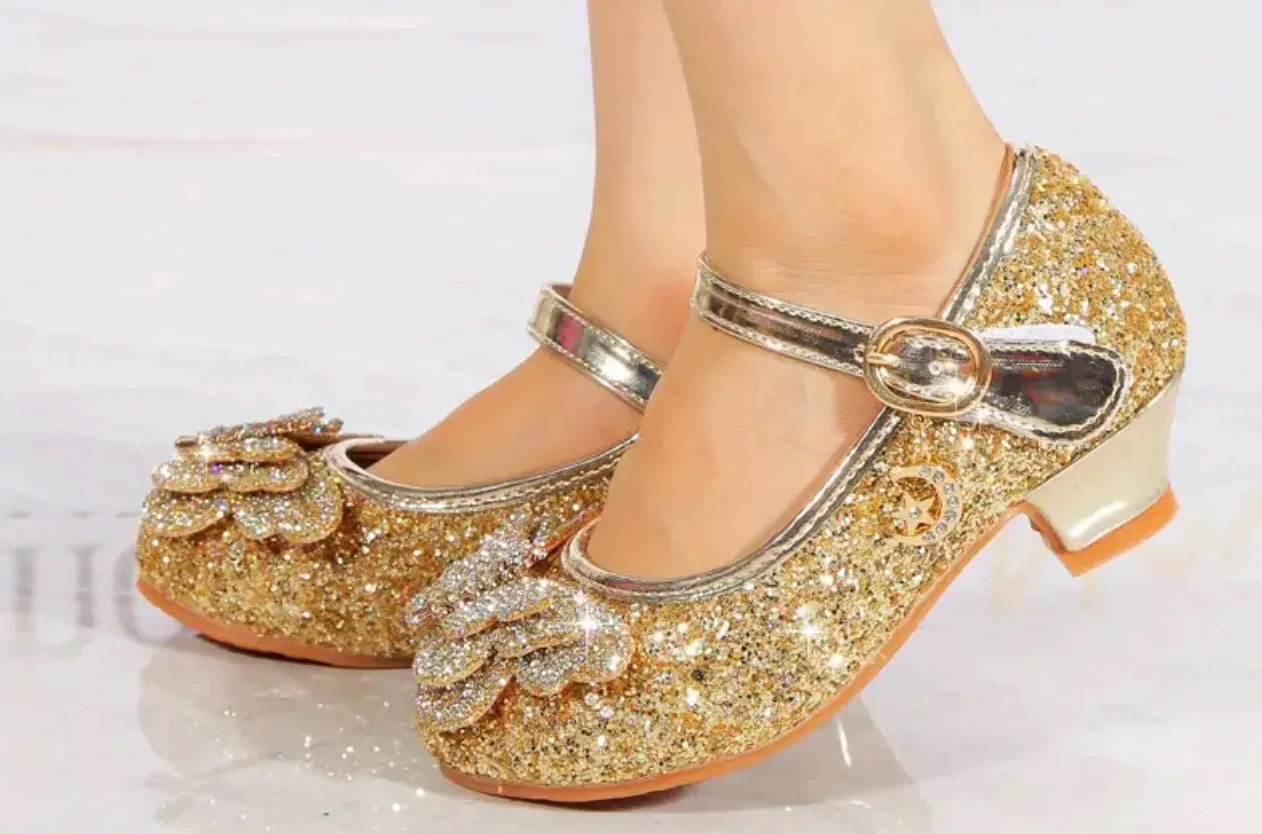 “Elegant Butterflies” Rhinestone Sequin High Heel Shoes For Girls