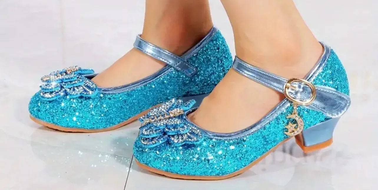 “Elegant Butterflies” Rhinestone Sequin High Heel Shoes For Girls