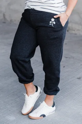 Embroidered Daisy Joggers