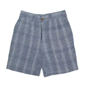 Ferrara pleated shorts in indigo-dyed checked Kala cotton