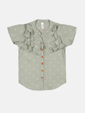 Girl's Cap Sleeve Frill Layard Printed Top