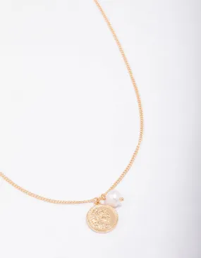 Gold Chunky Coin & Pearl Necklace