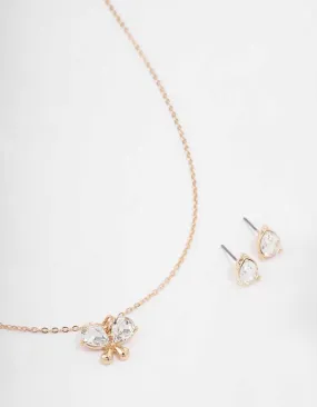 Gold Diamante Butterfly Jewellery Set