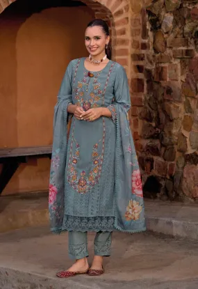 HUMSAFAR GREY SCHIFFLI HEAVY PAKISTANI SUIT SET