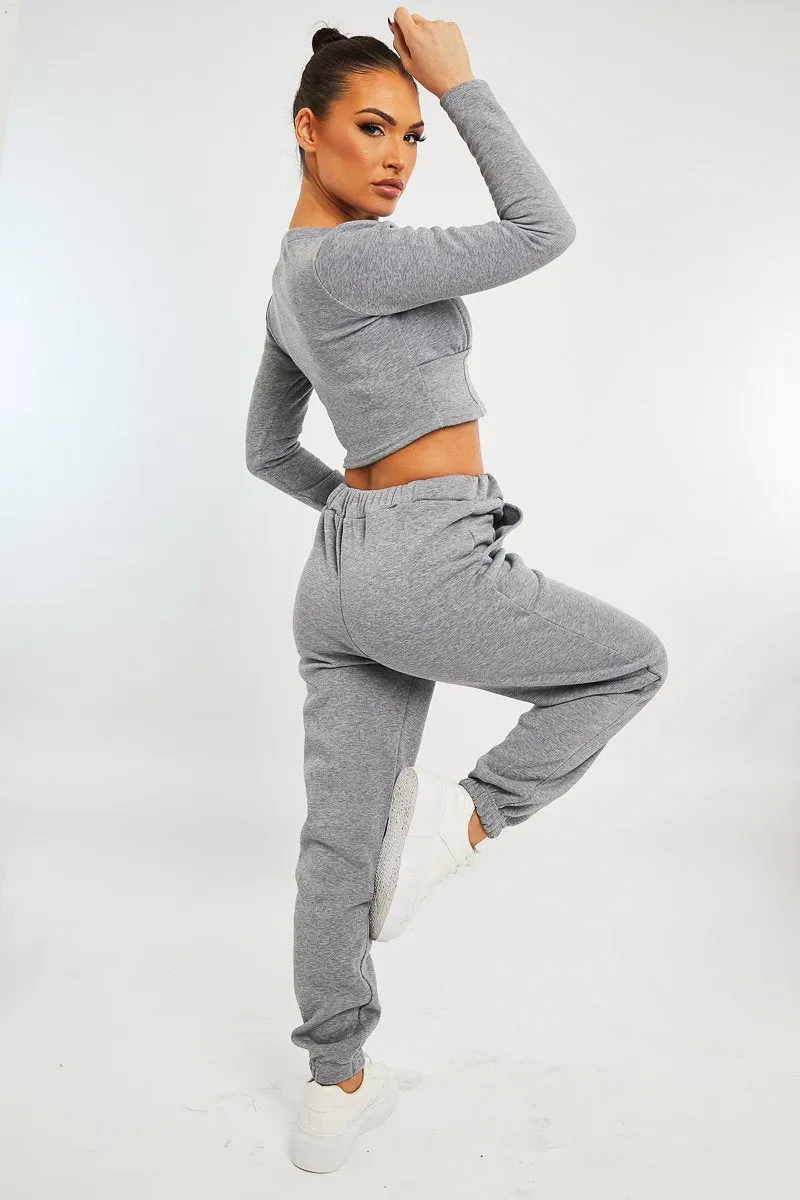 Light Grey Corset Crop Top Joggers Co-ord - Daisy