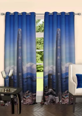 Lushomes Blackout Curtains, Skyscraper Printed door curtain, 8 Metal Eyelets, curtains & drapes, parda, urban space curtains, curtains for living room, screen for door (54 X90 inches, Set of 1)