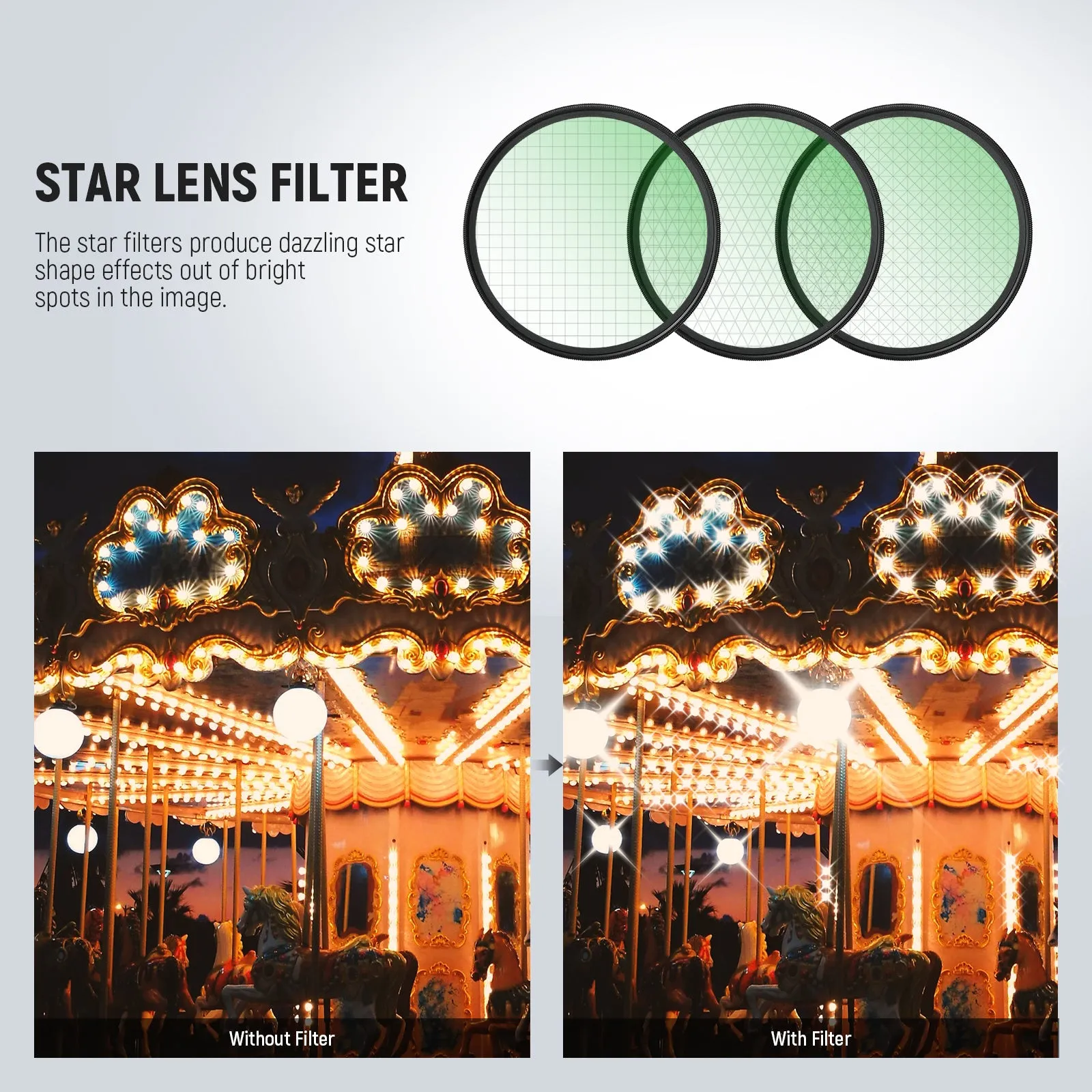 NEEWER 3PCS Star Filters Kit (4,6,8 Points)