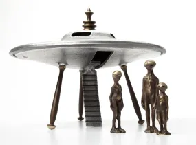 Nelles Studios - Cast Bronze & Aluminum Sculpture - Flying Saucer & Alien Family #922