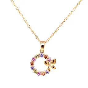 Pastel CZ Stone Open Circle with Butterfly Pendant on Twisted Chain