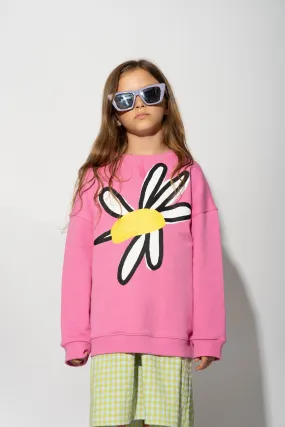 PINK DAISY PRINT SWEATSHIRT