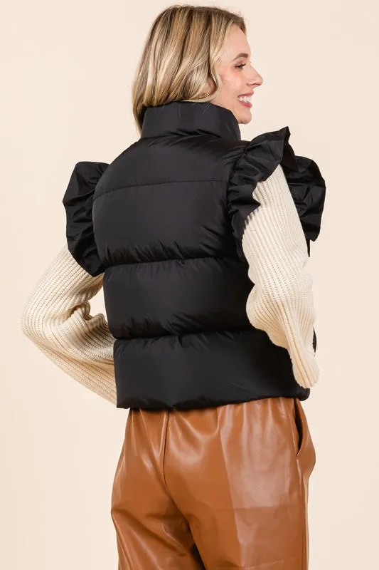 Ruffled Sleeve Puffer Vest